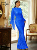 Elegant Apricot Sequin Muslim Party Dress Women Split Sleeve High Neck Bodycon Dubai Evening Dresses Prom Gown