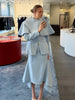 Light Blue Cape 3 Piece Outfit Women Solid Slim Blouse Asymmetrical Hem Midi Skirt Lady Formal Office Matching Set