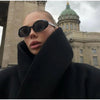 Black Stand Collar Woolen Coats Women's High Street Buttons Full Sleeve Short Overcoats Autumn Female Solid Outwear