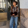 Women Leopard Print Stand Collar Waist Cinched Faux Fur Short Coat Fluffy Cuff Outerwear Winter Ladies Warm Furry Jacket