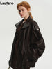 Spring Autumn Cool Brown Oversized Pu Leather Jacket Women Long Sleeve Zip Up Designer American Retro Clothing