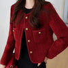 Women's Jacket Spring Autumn Red Tweed Small Fragrance Coat Short Blazers Korean Elegant Female Tops Outerwear