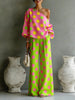 Women's Polka Dot 2-Piece Outfit Asymmetrical Off-Shoulder Blouse High Waist Wide Leg Pants Vibrant Casual Matching Set