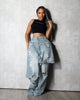Women's Patchwork Asymmetric Jeans High Street Holes Wide Leg Vintage Casual Streetwear Denim Trousers