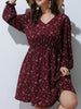 Plus Size Floral Print A-line Dress Women Long Puff Sleeve High Waist Elegant Spring Casual Midi Boho Dress Large Size 6XL 7XL