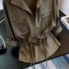 Spring Female Long Sleeved Casual Shirt French Lady Patchwork Cardigan Blouse Autumn Women Lapel Solid Color Shirts Coat