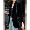 Autumn Black Velvet Women's Blazer Long Sleeve Single Button Casual Loose Temperament Suit Top Female Outerwear