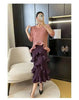 French Irregular Women's Pleated Dress O-neck Tie Three Quarter Sleeve Temperament Cake Dresses Spring 2DE172
