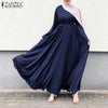 Women Muslim Maxi Dress Solid Color O-Neck Long Sleeve Turkish Abaya Robe Casual Elegant Party Oversized Vestidos