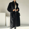 Winter Long Black Elegant Stylish Thick Warm Fluffy Hairy Soft Faux Mink Fur Coat Women Stand Collar Sashes