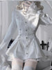 Gothic Vintage Girl Slim Patchwork Dress Women High Street Lace Skinny Long Sleeve Dresses France Sweet White Clothing