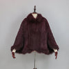 Extra Long Real Genuine Natural Knitted Rabbit Fur Shawl Coat with Fox Fur Collar Women's Knit Jacket Cape