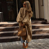 Women Chic Long Trench Coat Loose Lantern Sleeve Stand Collar Side Slit Single Breasted Windproof Outerwear Casual Ladies Jacket