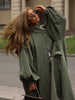 Women's Brown Stand Up Collar Long Long Trench Coat Lantern Sleeve Side Slit Loose Windbreaker Spring Autumn Coat