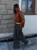 Beige Croc Leather Cropped Jacket Y2k Stand Collar Long Sleeve Wide Cuff Oversize Coat Autumn Street Daily Casual Outerwear