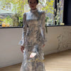 Dubai's spring slim-fit long-sleeved dress for ladies with tie belts, printed patterns and made of satin fabric. S-xxl