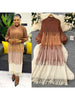 Tassel Patchwok Color Block Dress for Women Pleated Puff Sleeve Mid-calf Dresses Female Autumn