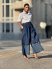 Women High Waist Patchwork Wide Leg Denim Trousers Jeans Retro Casual Elastic Waist High Street Pockets Loose Jeans