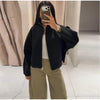 Women Solid Cropped Zip‑Up Knit Jacket Stand Collar Zipper Long Sleeve Loose Short Sweater Autumn Casual Commute Outerwear