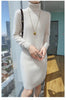 Selling 100% Mink Cashmere Knitted Women's High Neck Pullover Dress Sweater Slim Fit Solid Color Long Women's Dress