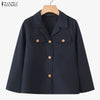 Women's Casual Lapel Neck Jackets 3/4 Sleeves Solid Color Button Up Lightweight Coats Spring Office Wear Woman Outerwear