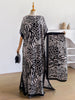 Dubai Mixed Animal Print Abaya With Matching Scarf, Boat Neck Batwing Sleeve Loose Maxi Kaftan Dress For African Muslim Women