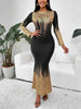 Womens Elegant Crew Neck Long Sleeve Evening Party Floor Length Print Casual Long Mermaid Bodycon Sheath Long Dress