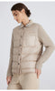 BC911 Polo Collar Spliced 100% Cashmere Long Sleeve Single Breasted White Goose Down Jacket for Women