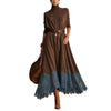 Women Vintage Boho Turtleneck Long Sleeve Maxi Dress Lace Hem Sashes Waist Flowy Long Dress Fall Winter Elegant Ladies Robe
