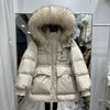 Lagabogy Winter Women's Medium-Length White Duck Down Jacket Female Thick Waist-Fitted Puffer Coat Large Real Raccoon Fur