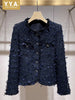 Elegant Women Autumn O Neck Diamonds Single Breasted Tweed Jacket Office Ladies Work Vintage Tassels Coat Party Outerwear Tops