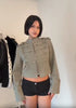 Retro Stand Collar Crop Jacket Chic Epaulet Shoulder Strap Double Breasted Button Slim Fit Coat Lady Casual Army Style Outerwear