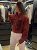 Suede Knit Patchwork Short Jacket Stand Collar Gold Single Button Long Sleeve Coat Female Spring Casual Daily Streetwear