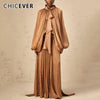 Chic Prom Robe for Women Scarf Collar Lantern Sleeve High Waist Temperament Pleated Evening Dress Female Clothes