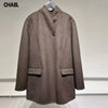 Women's Autumn Winter Vintage Pockets Wool Blazer Coat Casual Solid Long Sleeves Loose Outerwear Ladies