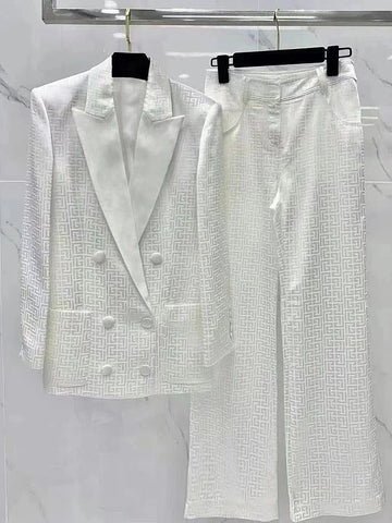 High Street Designer Runway Suit Set Women's Double Breasted Buttons Monogram Jacquard Thin Blazer Pants Set 2pcs