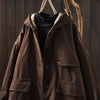 Women Vintage Hooded Button Parkas Plus Cotton Winter Coats Solid Color Patchwork Pockets Warm Long Parkas