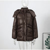 Women's Solid Oversized Puffer Jacket Full Sleeve Detachable Hood Pocket Zipper Warm Coat Winter Female Daily Casual Wear