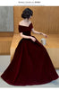 Spring Long Elegant Wine Red Soft Velvet Evening Party Wedding Dresses for Women Off Shoulder Maxi Dress