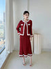 Black White Colorblock Design Women's Pleated Two Pieces Set O-neck Beaded Petal Hem Short Coat +Elastic Dress 2DB6662