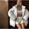 Women's Floral Print Hooded Puffer Jacket with Bow Decor Cute Oversized Winter Warm Coat Loose Casual Feminine Outerwear