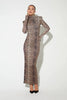Leopard Print Long Sleeve Sexy Maxi Dress For Women Autumn Winter Elegant Turtleneck Printed Bodycon Long Dress