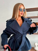 Solid Lace Up Short Windbreaker Women Elegant Full Sleeve Button Loose Chic Trench Coat Office Lady Daily Commute Outwear