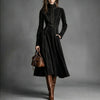 Women Autumn Winter Elegant Vintage Faux Suede Maxi Dress Zip‑Up Waist Tie Belt Cinched‑Waist Long Dress