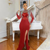 Women Mesh See Through Long Sleeve Diamonds Rhinestones Mermaid Long Dress Fall Evening Sexy Party Dresses Vestidos