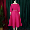 Dresses for Woman O Neck Full Sleeve Belt Waisted High Waisted Pleated A Line Ankle Length Elegant Female Birthday Gowns