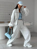 Women Black Track Suit Jacket Two Piece Suit Zip Up Cinch Waist Coat Wide Leg Pants Lady Autumn Street Matching Set