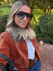 Chic Orange Velvet Lapel Short Jacket Women Solid Loose Single Breasted Full Sleeves Pockets Jackets Lady Casual Daily Wear