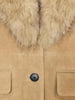 Women Vintage Floral Jacquard Faux Fur Trim Jacket V Neck Single Button Furry Cuff Cropped Coats Vintage Winter Warm Party Coat