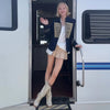 Street Women Jacket Urban Button V-neck Long Sleeve Patchwork Panelled Female Coat Spring Autumn Chic Lady Outwears